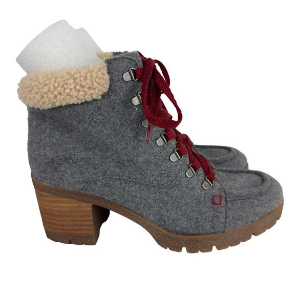 KORKS EVIE‎ LACE UP WOOL HEELED HIKER ANKLE BOOTIE IN GRAY NWOB WOMEN'S SIZE 8M - Picture 5 of 13